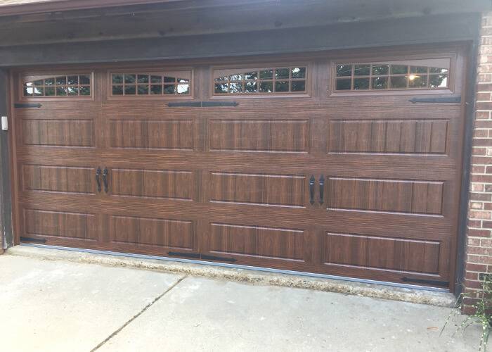 Amarr Garage Doors, 16' x 7', Oak Summit Long Panel Bead Board, Walnut, with decorative hardware, Long Panel Moonlite