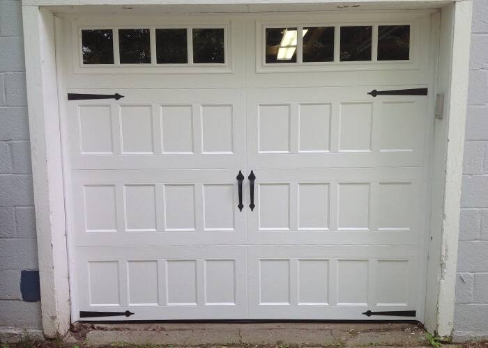 Amarr Garage Doors, 8' x 7', Oak Summet, Recessed, True White, with decorative hardware Blue Ridge, Long Panel Thames