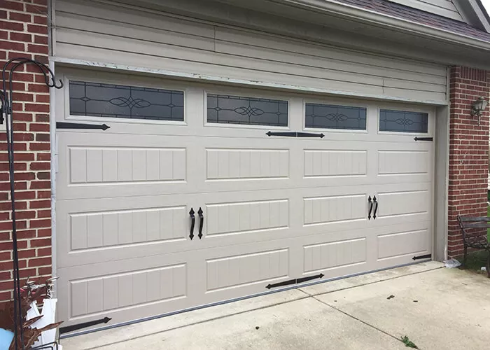 Amarr Garage Doors, 16' x 7', Hillcrest Long Panel Bead Board, Sandtone, with decorative hardware, Long Panel Victorian